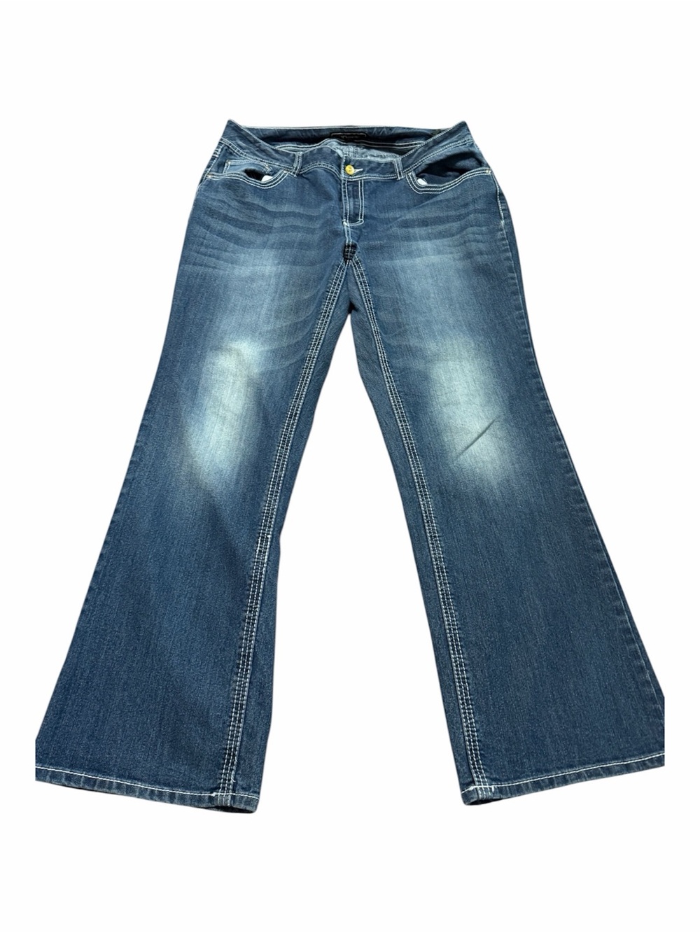 Wide Leg Flare Classic Women's Jeans Faded Blue Contrast Stitch Plus Size 16w